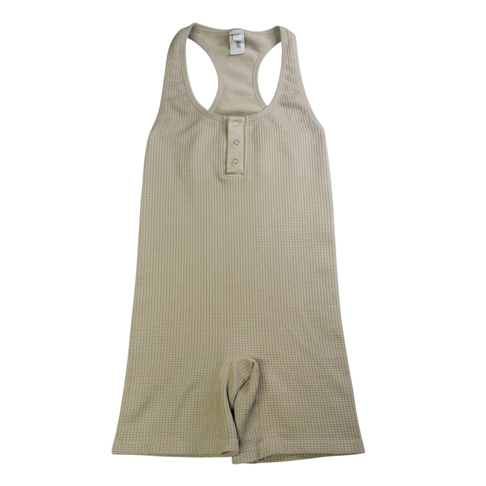 Close Ribbed Romper Lounge Bodysuit Racerback Stretch Henley Y2K Activewear XS